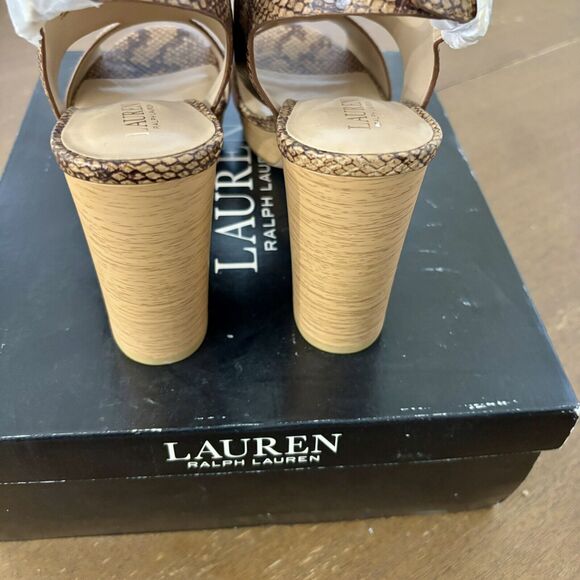 Ralph Lauren Black Label Feona Size 9.5 Snake Embossed Leather Platform Sandals - Picture 4 of 7